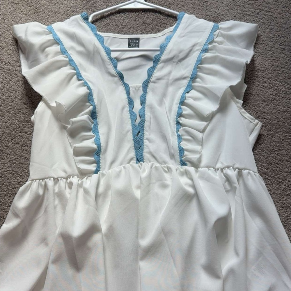 SHEIN Kids Dress with White and Blue Ruffle Design